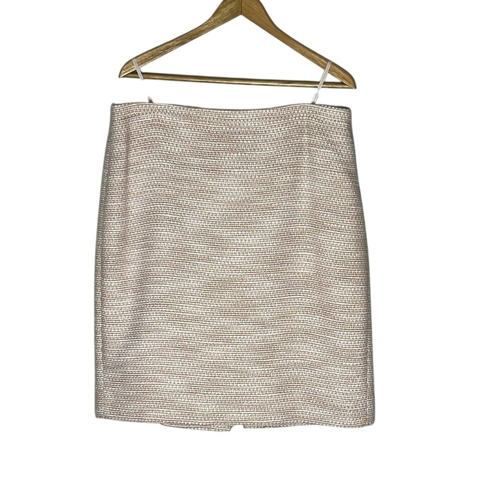 J.Crew Pink Shimmer Tweed Pencil Skirt Lined Straight Business Casual‎ Size 14